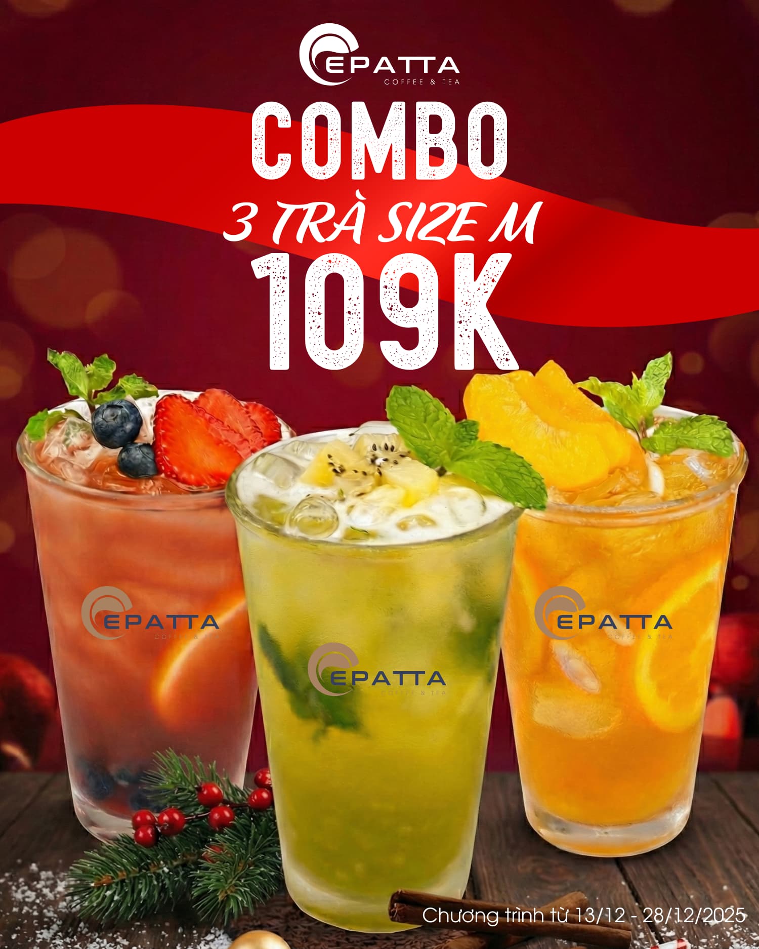 Noel thêm yêu thương, ấm áp cùng EPATTA với COMBO 3 LY TRÀ CHỈ 109K